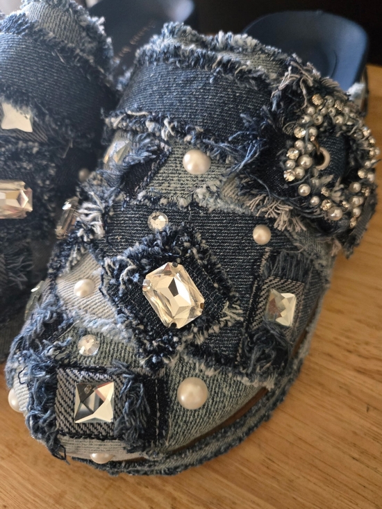 Gianni Bini Shoes - Gianni Bini Omari Denim Patchwork Jewel/ Pearl  Platform Clogs